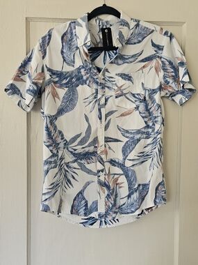 Men's Blue Tropical Floral Short Sleeve Shirt